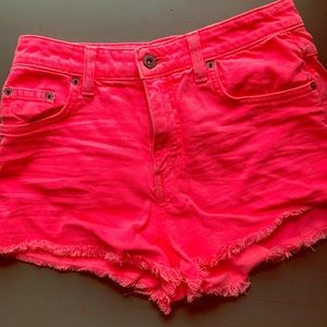 Hot pink high waisted jean shorts